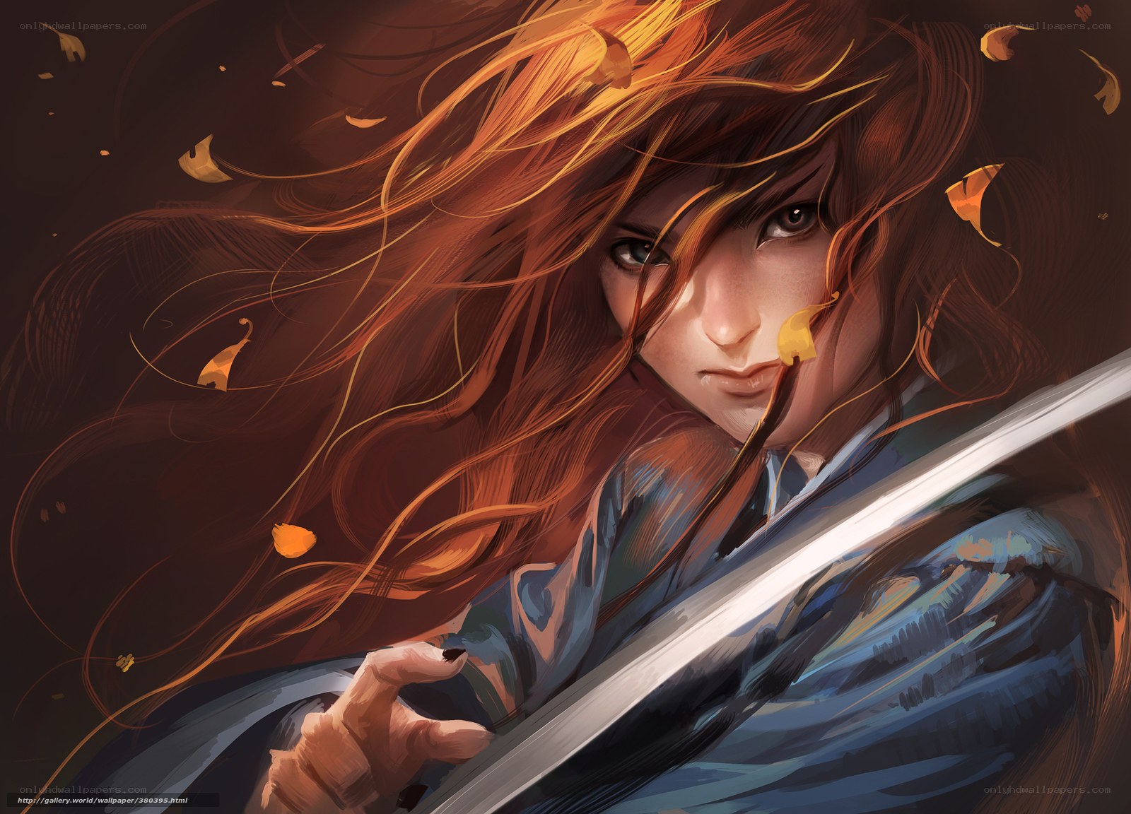 Warrior with sword in autumn