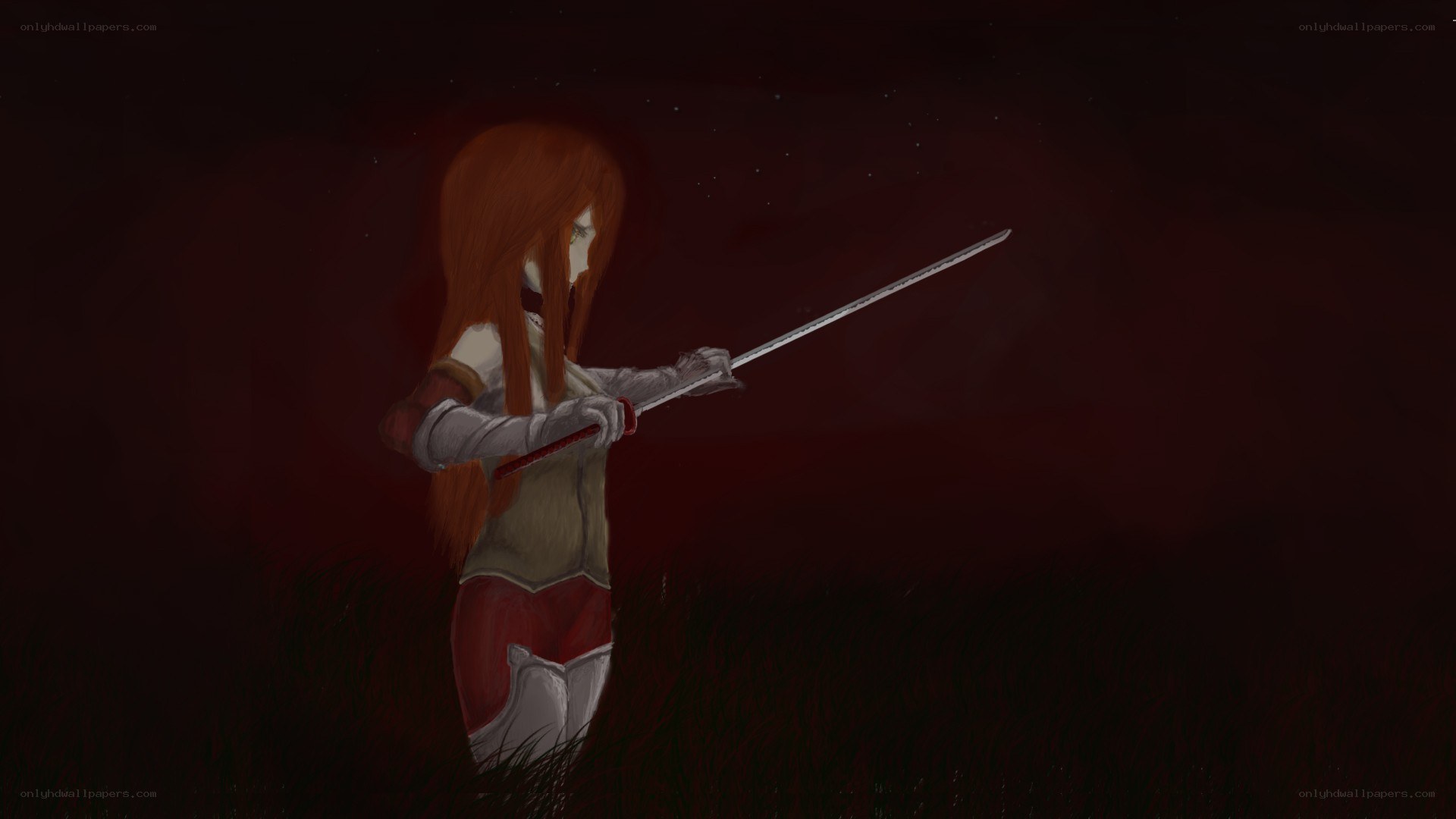 warrior with sword in dark field