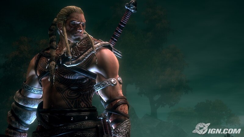 warrior with sword in dark forest