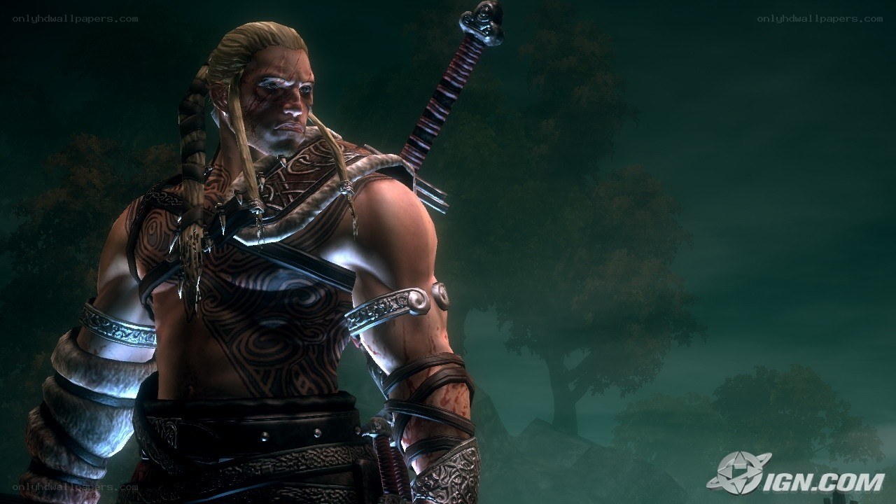 warrior with sword in dark forest