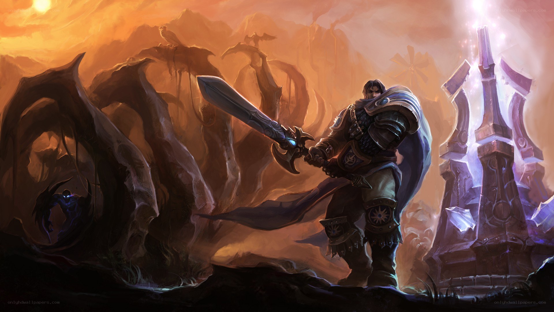 Warrior with sword in desert ruins