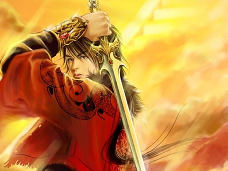 warrior with sword in golden light