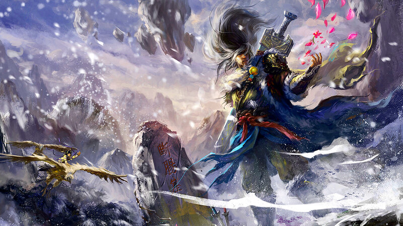 Warrior with Sword in Snow