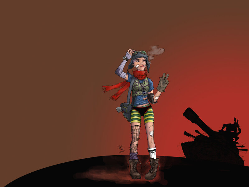 warrior with tank silhouette