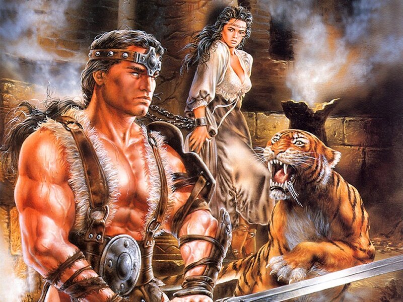 Warrior with tiger and woman