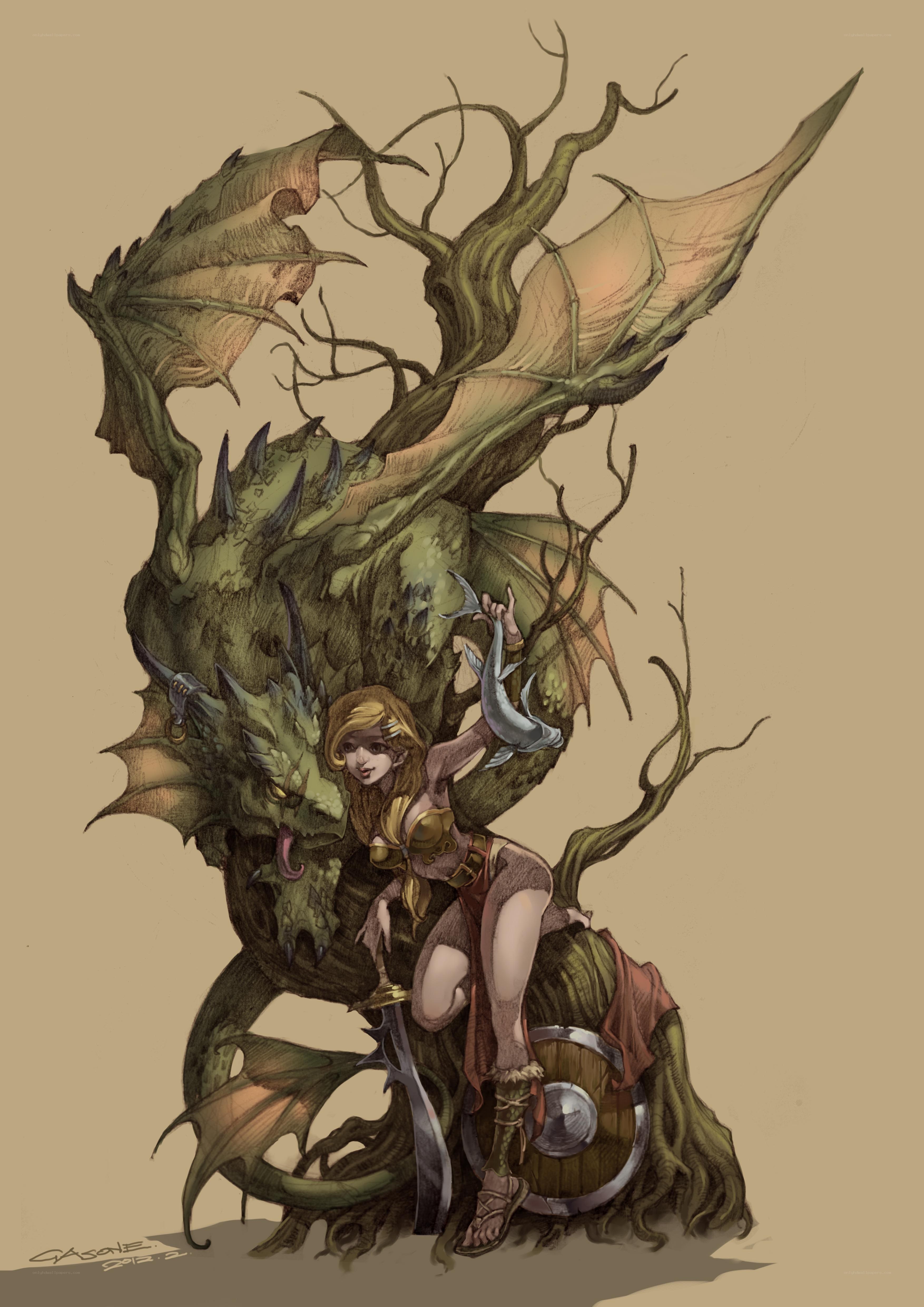 warrior with tree dragon