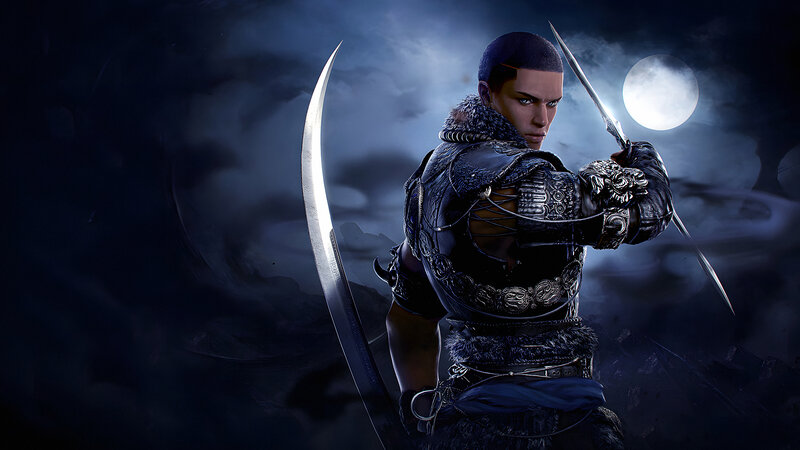 Warrior with Two Swords — Blue