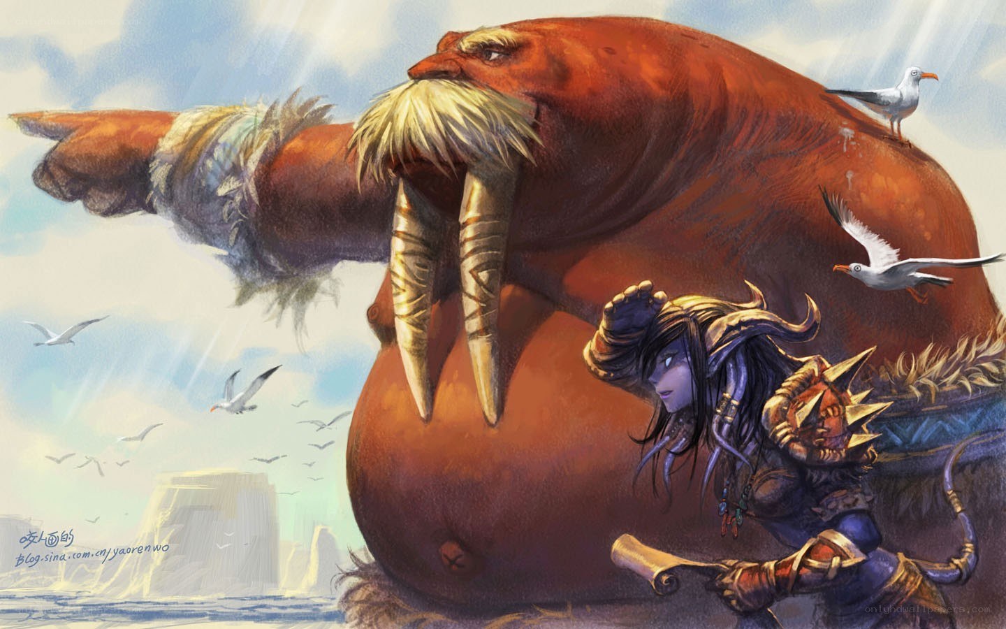 Warrior with walrus companion