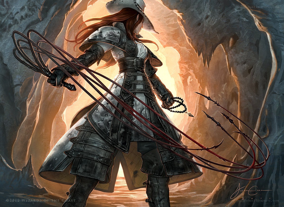 Warrior with whip in cave