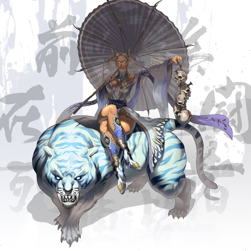 warrior with white tiger