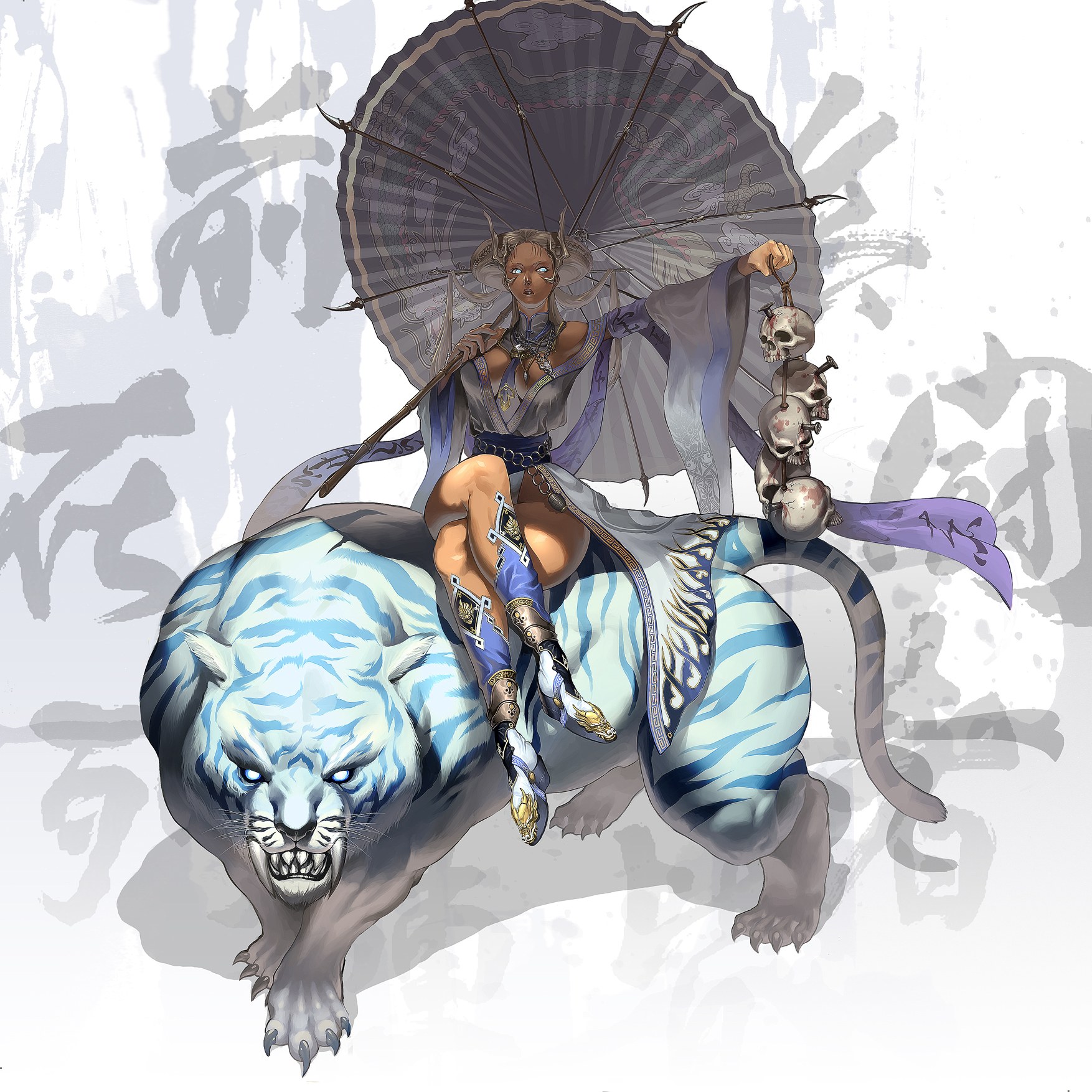 warrior with white tiger