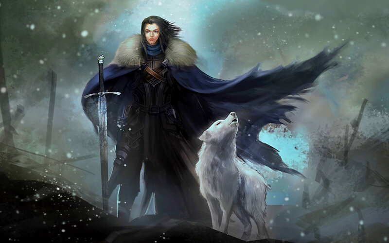 Warrior with White Wolf — Black