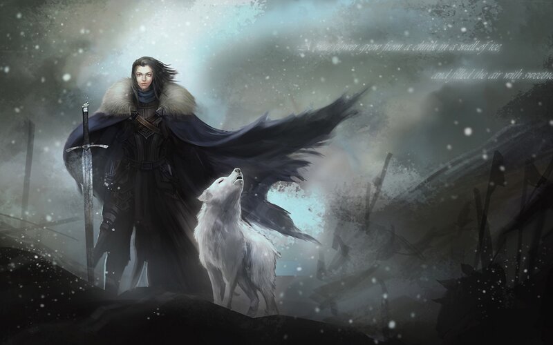 Warrior with White Wolf — Dramatic
