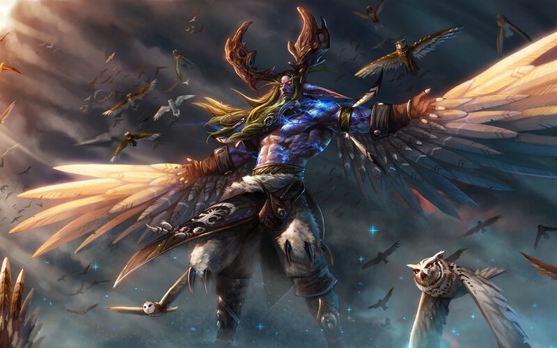 Warrior with wings and birds