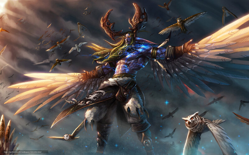 Warrior with wings and birds