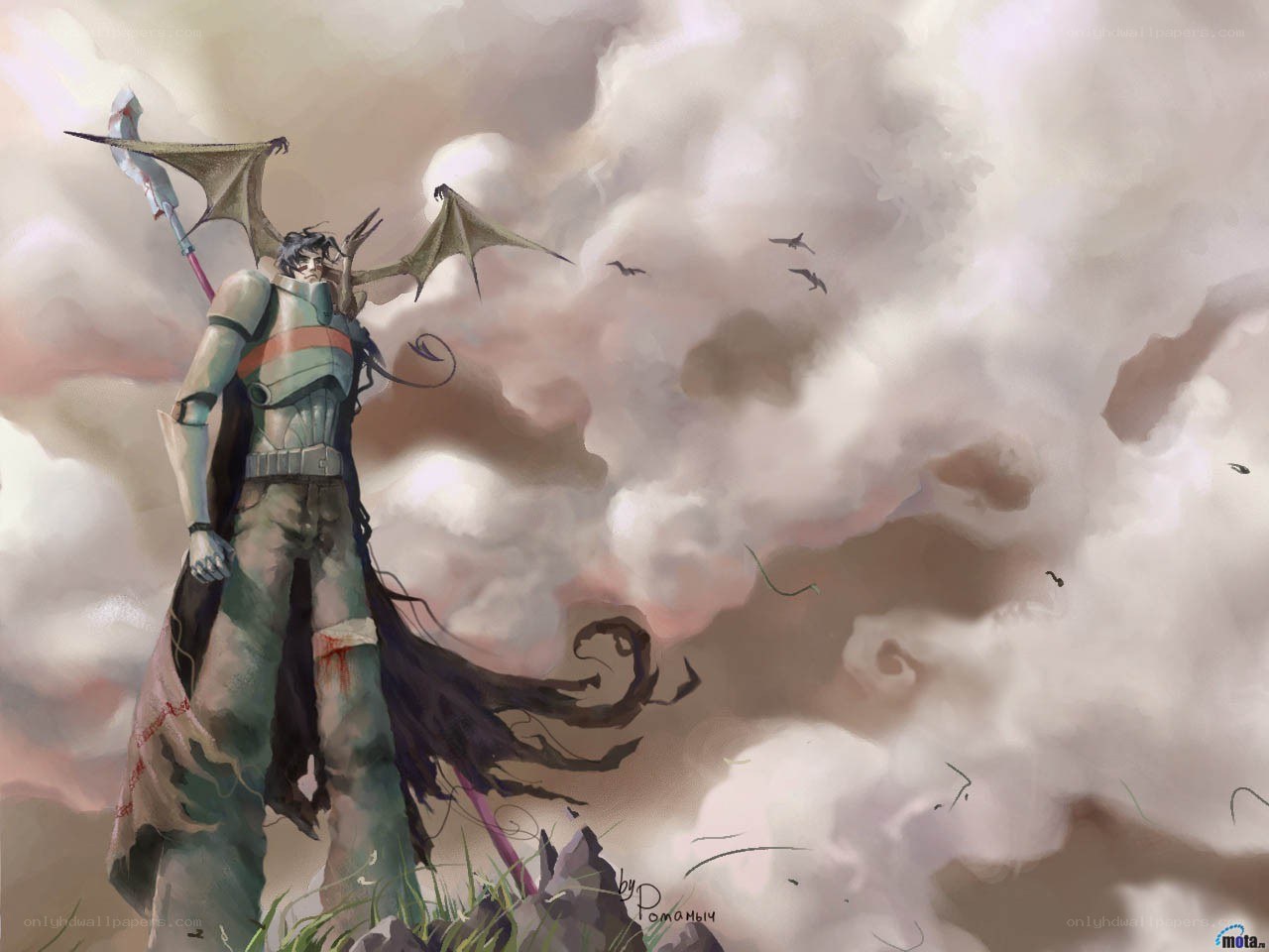 Warrior with wings and spear
