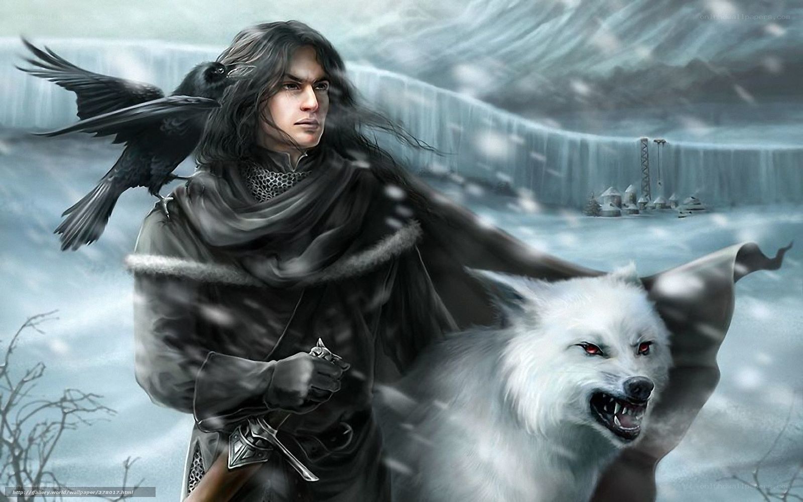 Warrior with wolf and raven