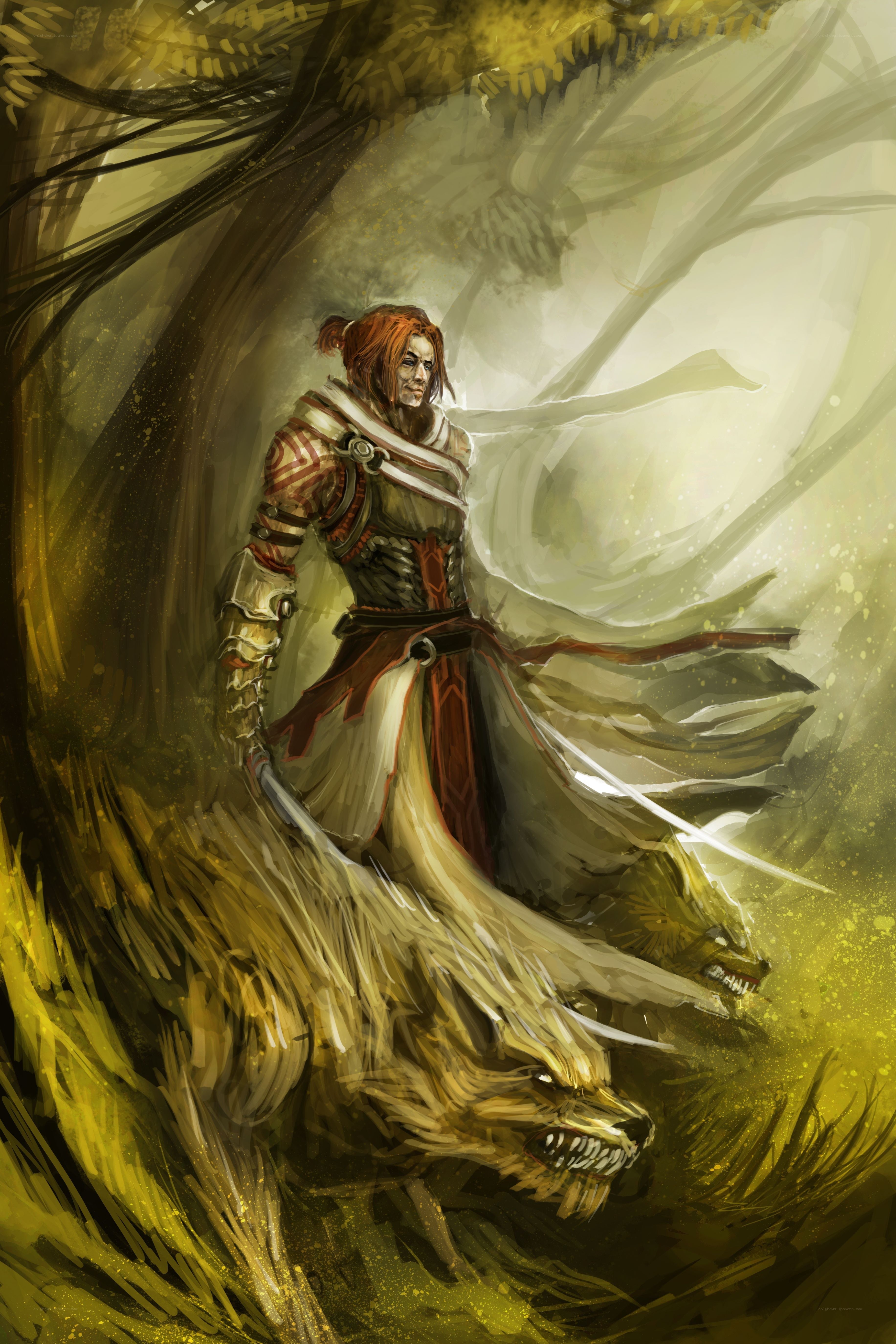 warrior with wolf companion