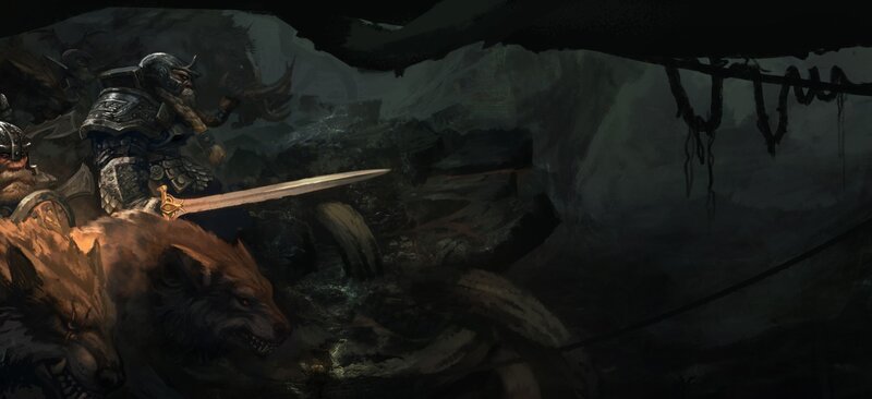 Warrior with Wolf — Dark Gray