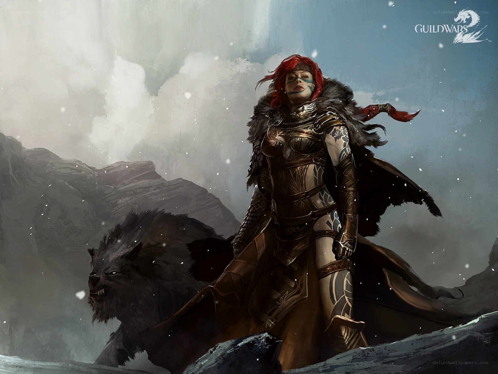warrior with wolf in snow