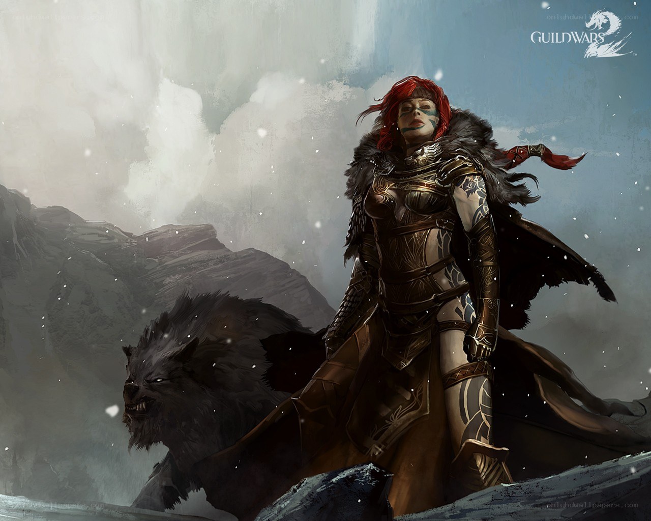 warrior with wolf in snow