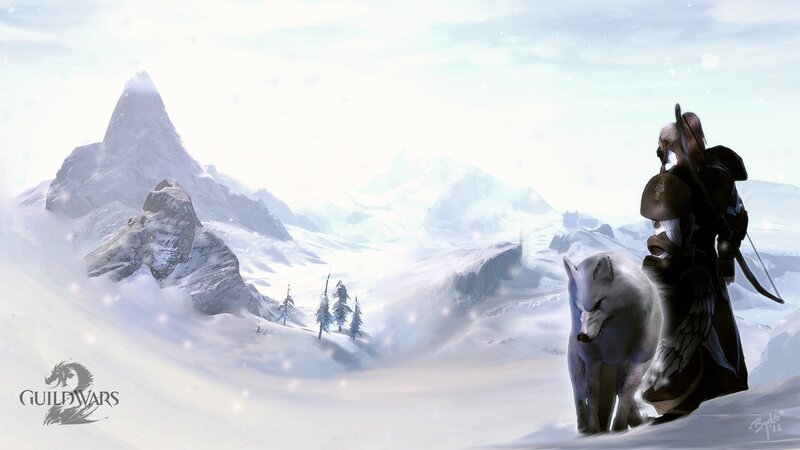 Warrior with Wolf in Snow — White