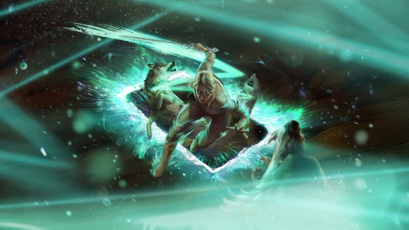 Warrior with Wolves — Green