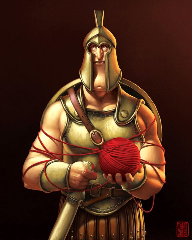 warrior with yarn ball