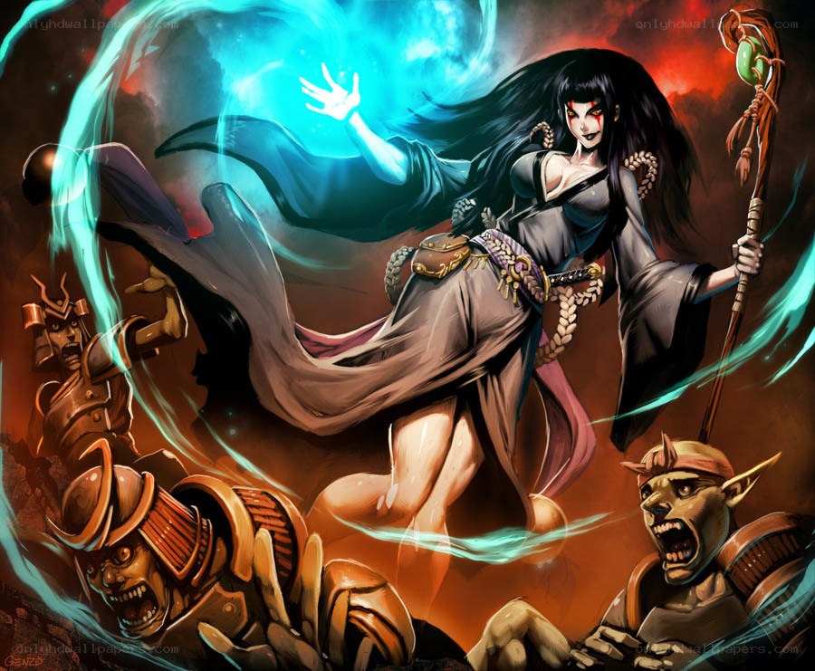 Warrior woman casting spell