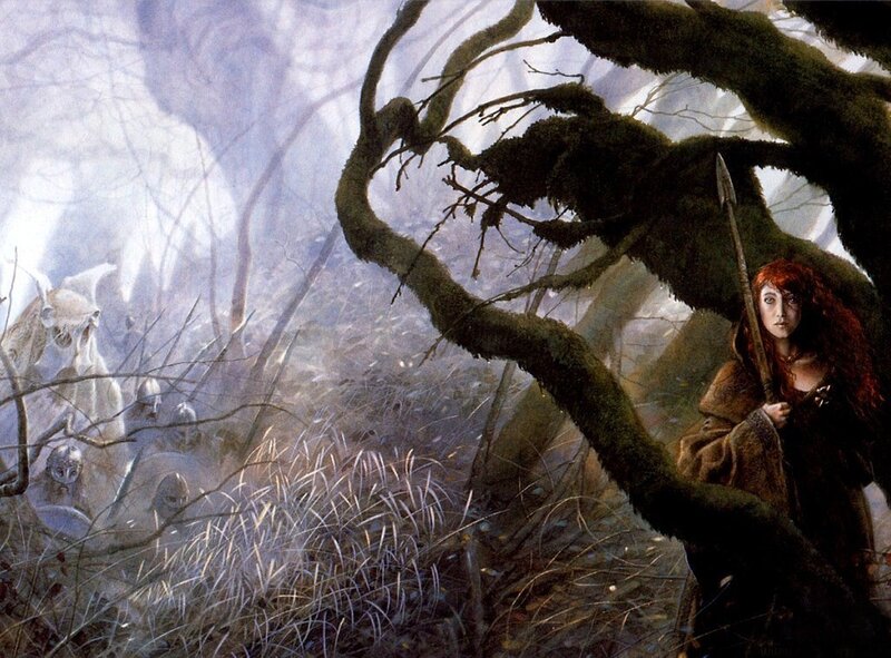 Warrior woman in a misty forest