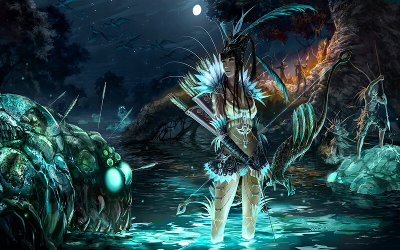 Warrior woman in a swamp