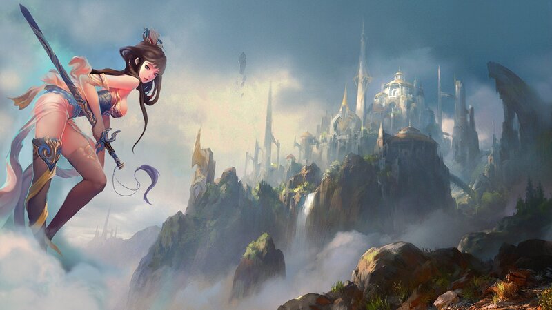 warrior woman in fantasy landscape