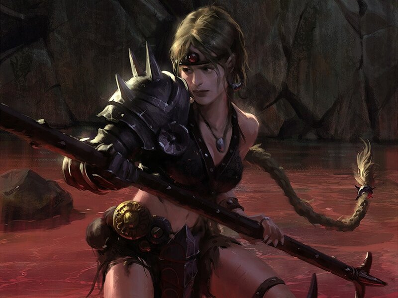 Warrior woman in red water