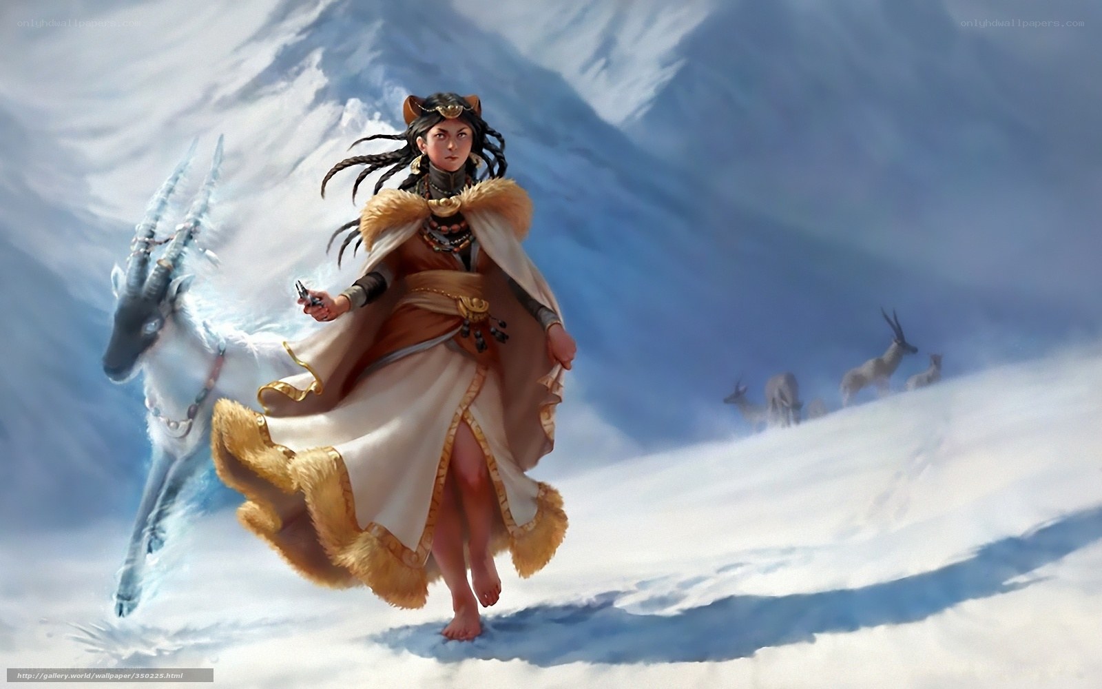 Warrior woman in snowy landscape