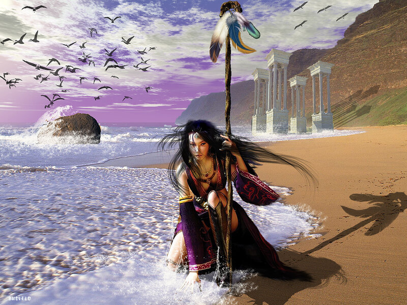 Warrior woman on a beach