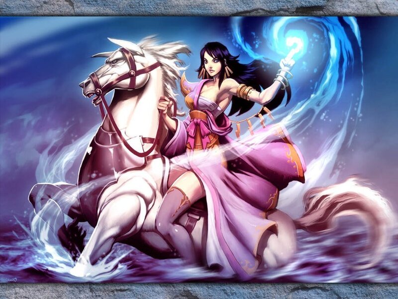 Warrior woman on a white horse