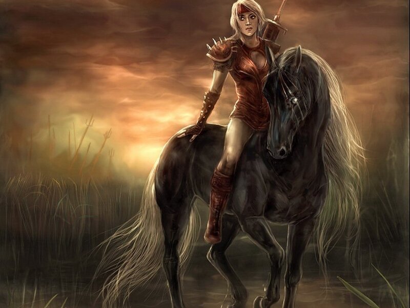 warrior woman on black horse