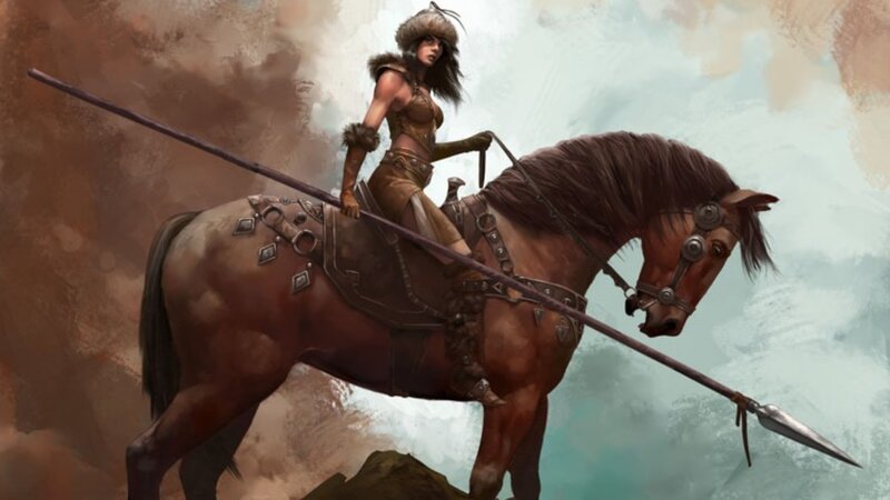Warrior woman on horseback