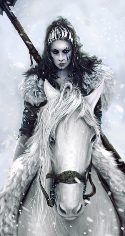 warrior woman on white horse