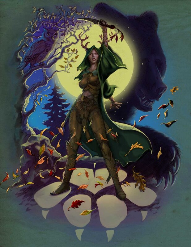 Warrior woman with bear and owl