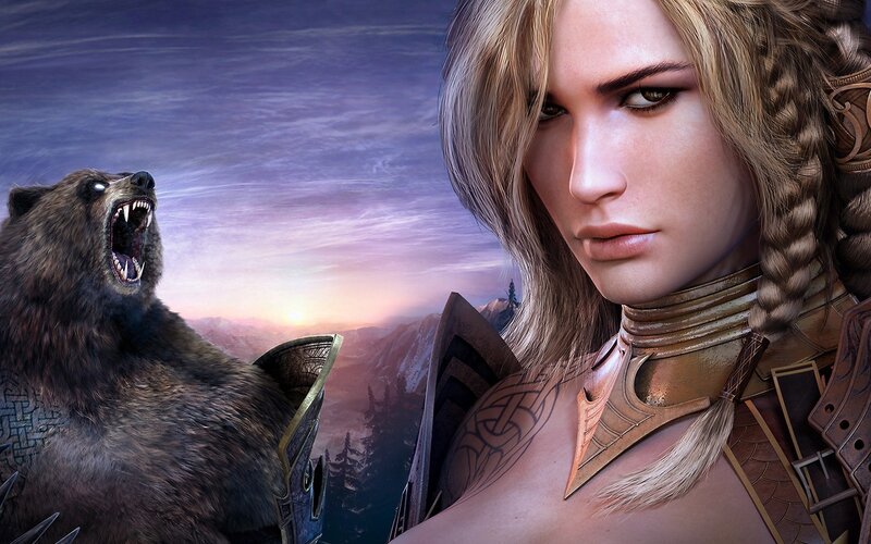 warrior woman with bear companion