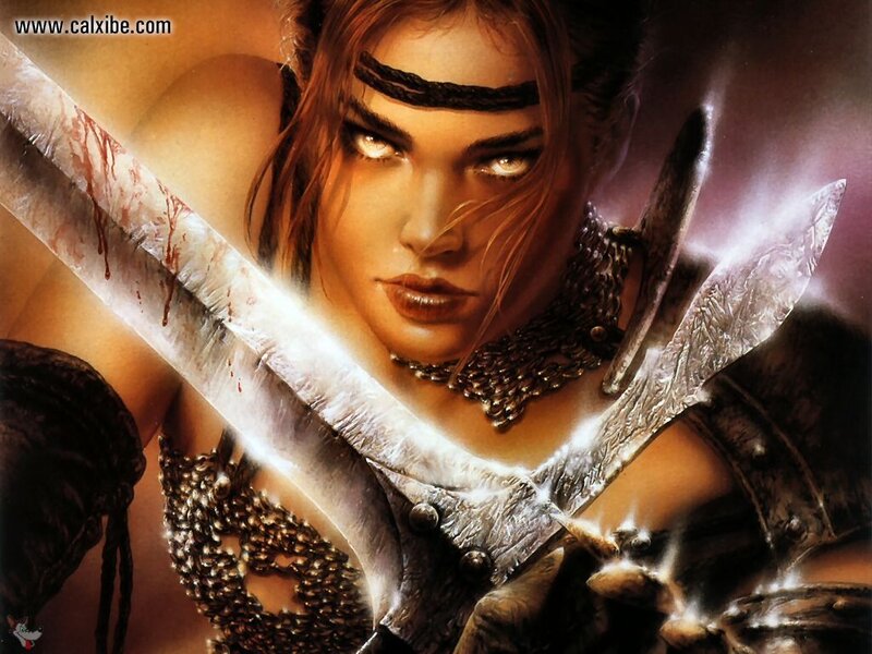 Warrior woman with bloodied sword