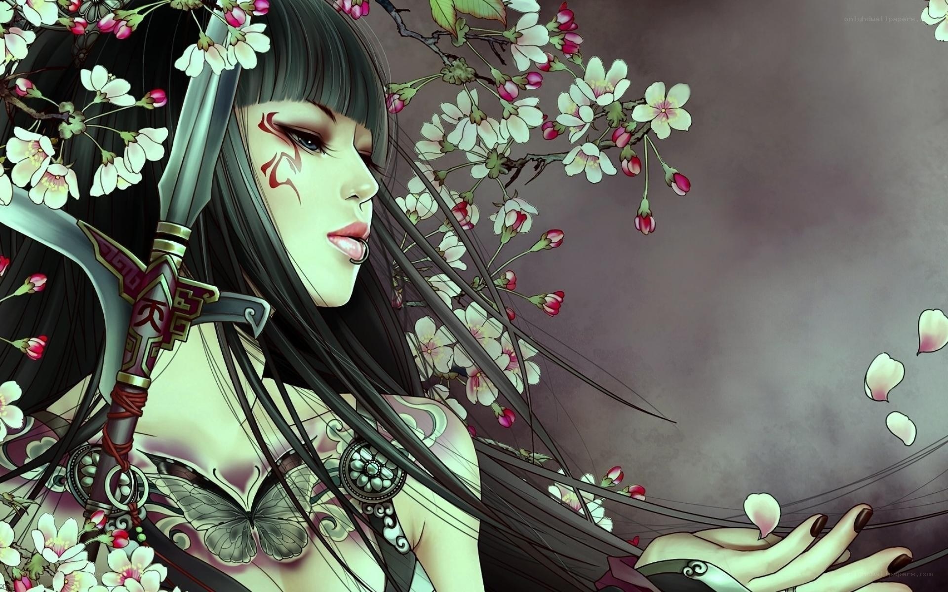 warrior woman with cherry blossoms
