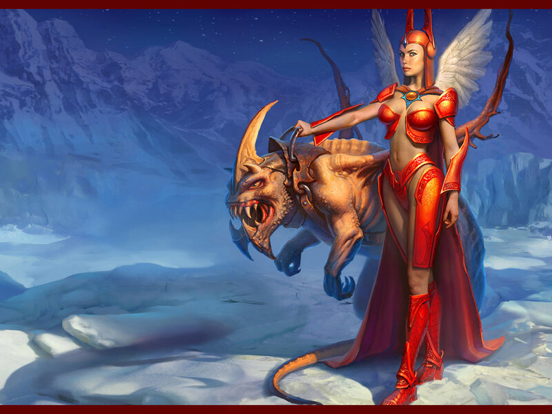Warrior woman with demon in snow