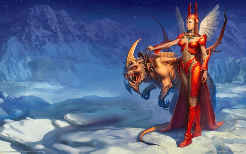 warrior woman with demon in snow