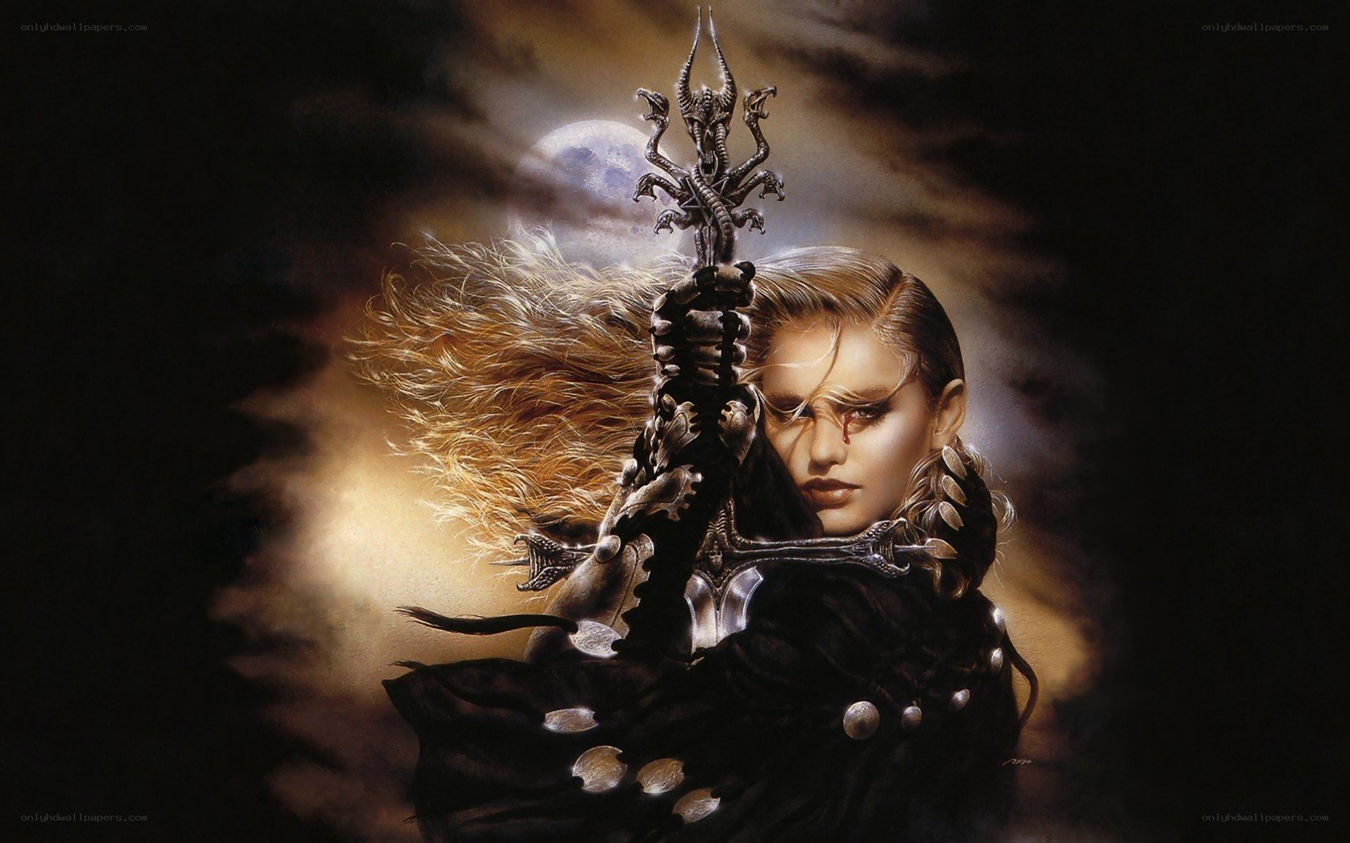 Warrior woman with demonic weapon