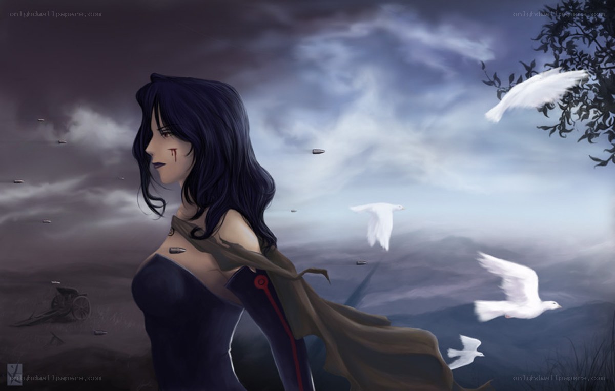 Warrior woman with doves