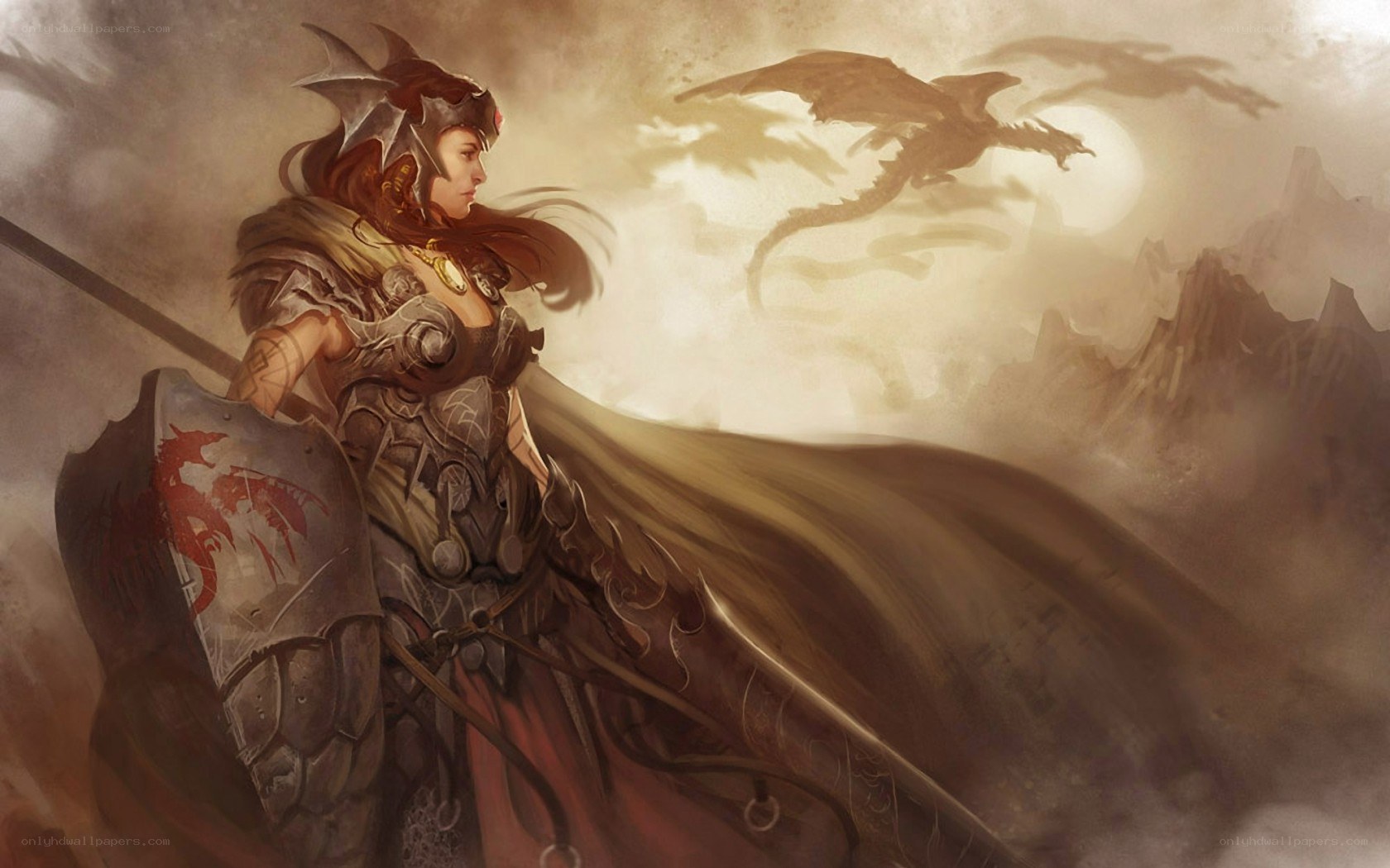 Warrior woman with dragon