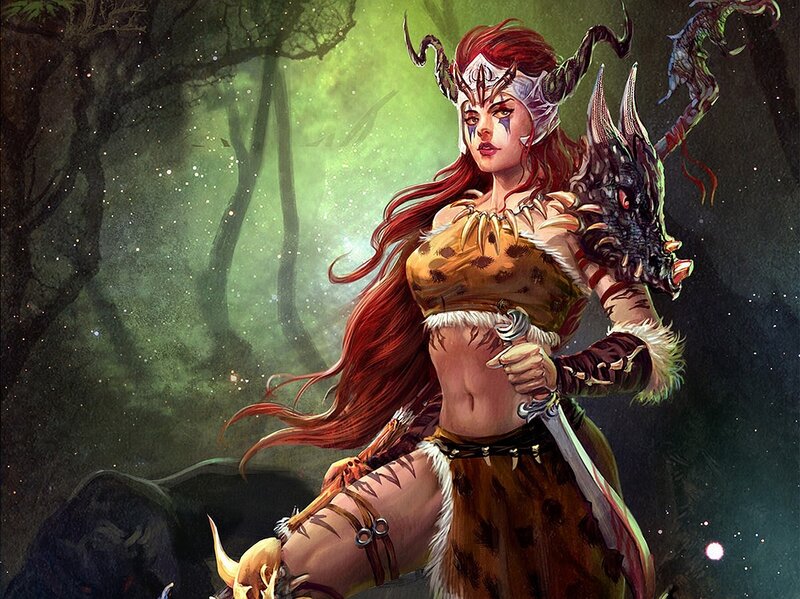 Warrior woman with dragon staff