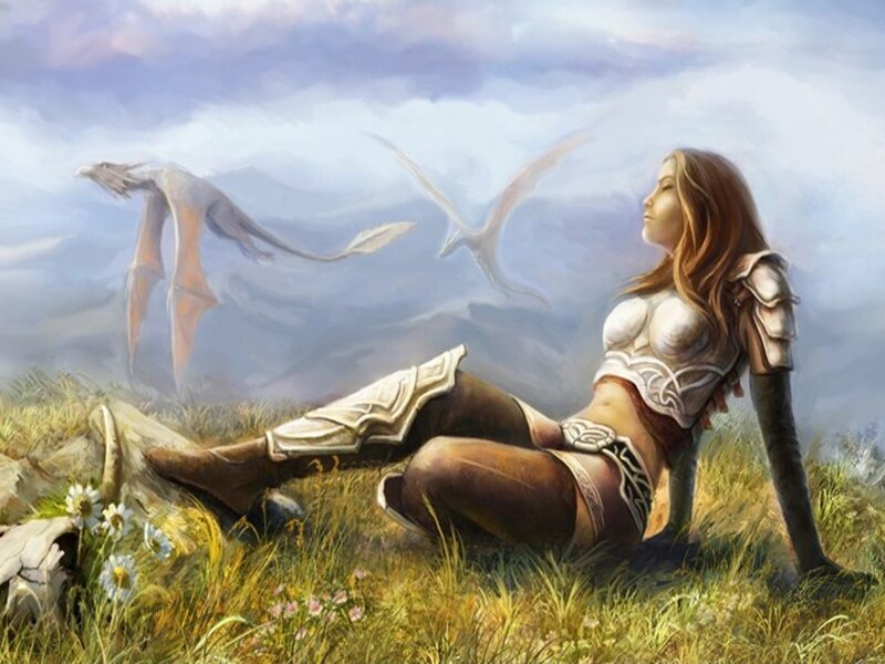 Warrior woman with dragons